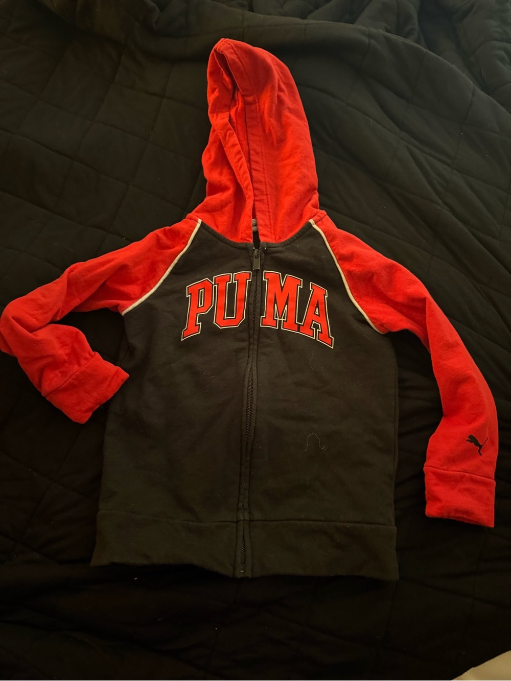Puma Kids Black & Red Zip Hoodie with Bold Logo